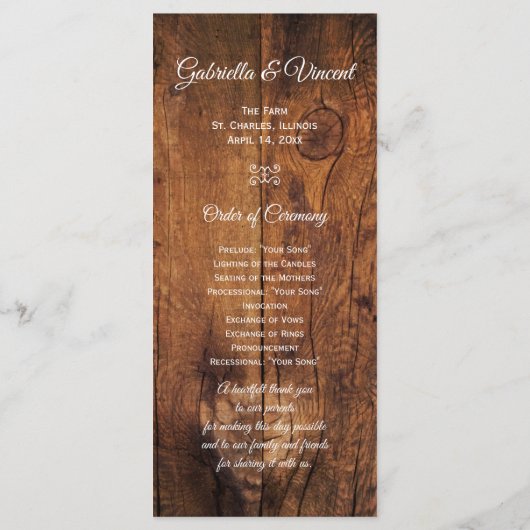 ホワイトサテンアンドホースビットウェスタン結婚式 プログラム (裏面)