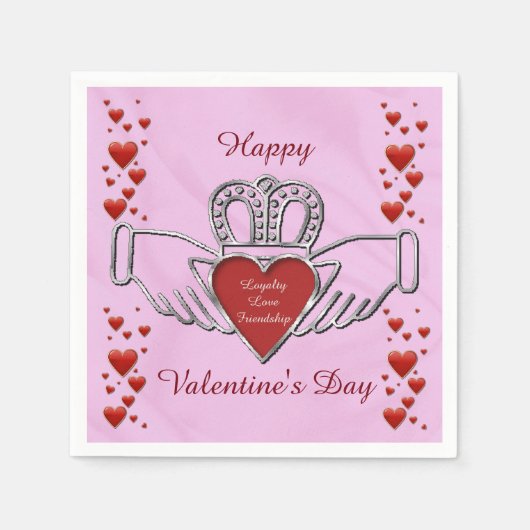 ホワイトサテンカラス記号ピンクバレンタインナプキン スタンダードカクテルナプキン (正面)