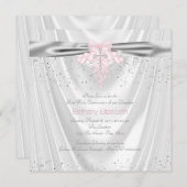 ホワイトサテングリッターピンククロスファースト 招待状 (正面/裏面)