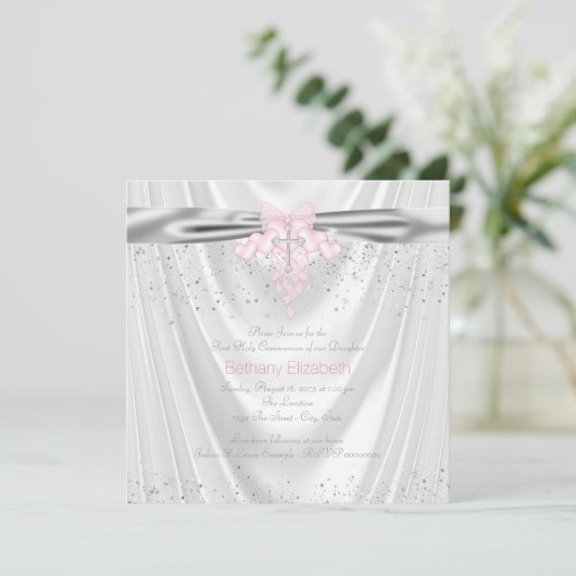 ホワイトサテングリッターピンククロスファースト 招待状 (スタンド正面)