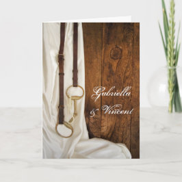 ホワイトサテンホースビットウェスタン結婚式招待状 招待状