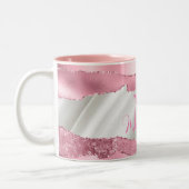 ホワイトサテン&ピンクフォイルグラムモノグラム ツートーンマグカップ (左)