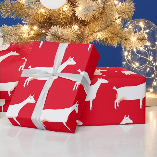 ホワイトサネン乳製品ヤギ農場オンレッド ラッピングペーパー (クリスマス)
