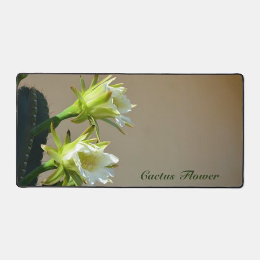 ホワイトサボテン花フローラ植物写真 デスクマット (正面)