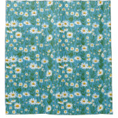 ホワイトサマーデイジーオンアクア シャワーカーテン (正面)