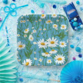 ホワイトサマーデイジーオンアクア ペーパープレート (パーティー)