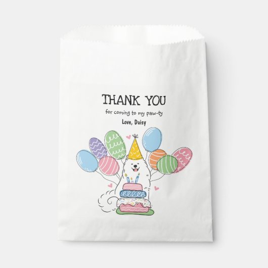 ホワイトサモエイ誕生日パーティーありがとう好意バッグ フェイバーバッグ (正面)