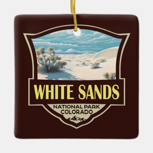 ホワイトサンズナショナルパークトラベルアートヴィンテージ セラミックオーナメント (正面)