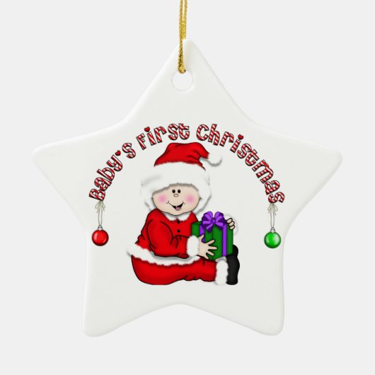 ホワイトサンタベビー1stクリスマスオーナメント セラミックオーナメント (正面)