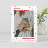 ホワイトサンタポーズミュークリスマス猫のフォトカード シーズンカード (スタンド正面)