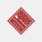 ホワイトサンタライとメリークリスマス文字オンレッド スタンダードカクテルナプキン (角)