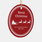 ホワイトサンタライとメリークリスマス文字オンレッド セラミックオーナメント (右)