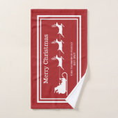 ホワイトサンタライとメリークリスマス文字オンレッド バスタオルセット (ハンドタオル)