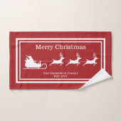 ホワイトサンタライとメリークリスマス文字オンレッド バスタオルセット (ハンドタオル)