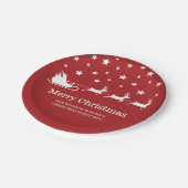 ホワイトサンタライとメリークリスマス文字オンレッド ペーパープレート (アングル)