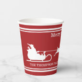 ホワイトサンタライとメリークリスマス文字オンレッド 紙コップ (正面)
