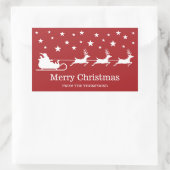 ホワイトサンタライとメリークリスマス文字オンレッド 長方形シール (バッグ)