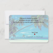 ホワイトサンディビーチとヤシ結婚の木感謝してい 招待状 (裏面)