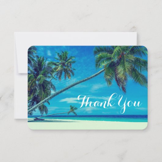 ホワイトサンディビーチとヤシ結婚の木感謝してい 招待状 (正面)