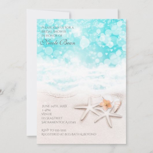 ホワイトサンディビーチスターフィッシュブルー海招待状 招待状 (正面)