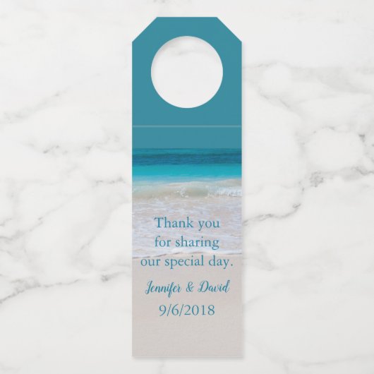 ホワイトサンディビーチワインボトルメッセージカード ボトルネックタグ (正面)
