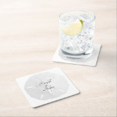 ホワイトサンドド結婚ルのカスタム文字 スクエアペーパーコースター (インサイチュ)