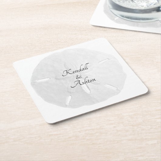 ホワイトサンドド結婚ルのカスタム文字 スクエアペーパーコースター (アングル)