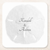 ホワイトサンドド結婚ルのカスタム文字 スクエアペーパーコースター (正面)