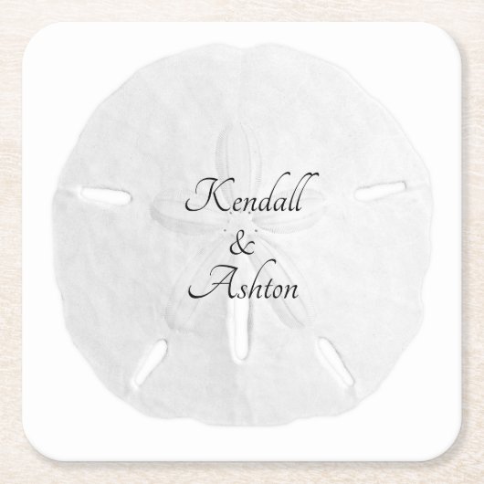 ホワイトサンドド結婚ルのカスタム文字 スクエアペーパーコースター (正面)
