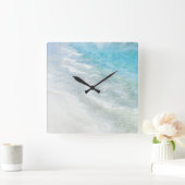 ホワイトサンドビーチ水彩 – ティール(緑がかった色)アクアターコイズ スクエア壁時計 (ホーム)