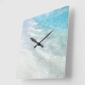 ホワイトサンドビーチ水彩 – ティール(緑がかった色)アクアターコイズ スクエア壁時計 (傾斜)