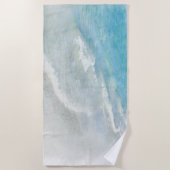 ホワイトサンドビーチ水彩-ティール（緑がかった色）アクアターコイズ ビーチタオル (正面)