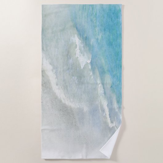 ホワイトサンドビーチ水彩-ティール（緑がかった色）アクアターコイズ ビーチタオル (正面)