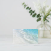 ホワイトサンドビーチ水彩-ティール（緑がかった色）アクアターコイズ 名刺 (スタンド正面)