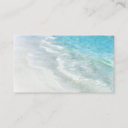 ホワイトサンドビーチ水彩-ティール（緑がかった色）アクアターコイズ 名刺 (正面)