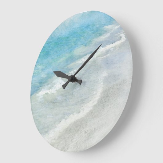 ホワイトサンドビーチ水色ティール（緑がかった色）アクアターコイズ  ラージ壁時計 (傾斜)