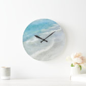 ホワイトサンドビーチ水色ティール（緑がかった色）アクアターコイズ  ラージ壁時計 (ホーム)