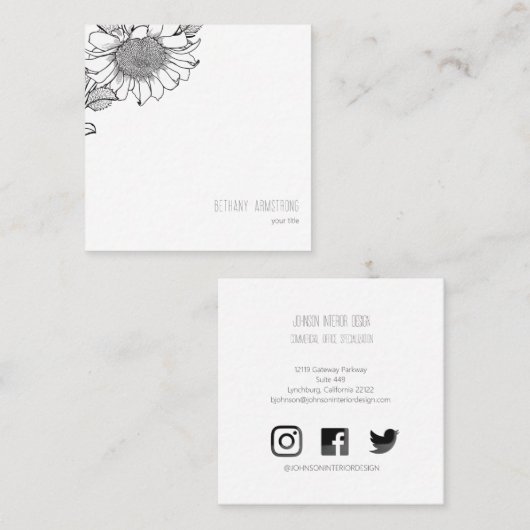 ホワイトサンフラワーシンプルズスクエア スクエア名刺 (正面/裏面)