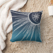 ホワイトサンムーンマンダラブルーグラデーションデザイン クッション (ブランケット)