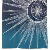 ホワイトサンムーンマンダラブルーグラデーションデザイン シャワーカーテン (正面)