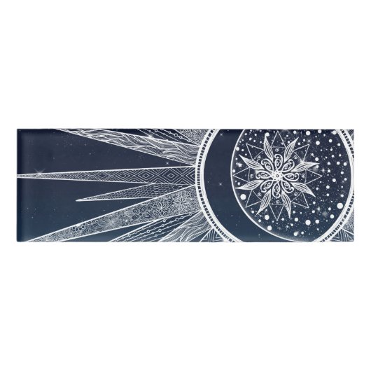 ホワイトサンムーンマンダラブルーグラデーションデザイン 名札 (正面)