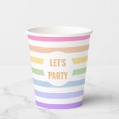ホワイトサークルパステルレインボーストライプズパーティー 紙コップ (正面)