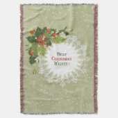 ホワイトサークルレース付きクリスマスベリーリース スローブランケット (正面縦)