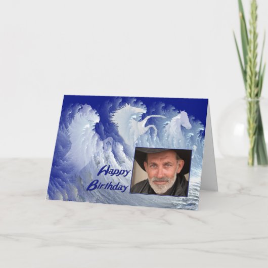 ホワイトサーフウマ写真の誕生日カード カード (正面)