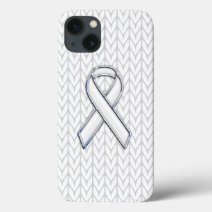 ホワイトシェブロンニットリボン認識度プリント iPhone 13ケース