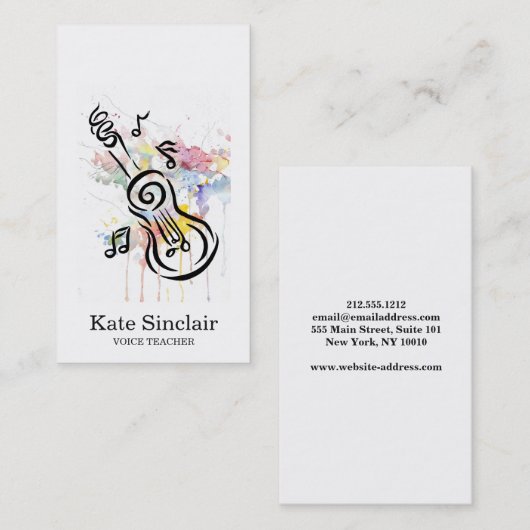 ホワイトシエレガントンガーミュージックギター先生ミュージカル 名刺 (正面/裏面)