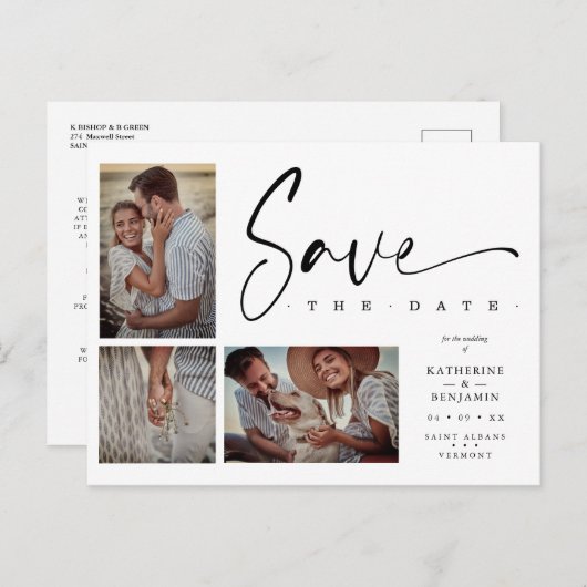 ホワイトシックトレンディー結婚コラージュの3枚の写真 ポストカード (正面/裏面)