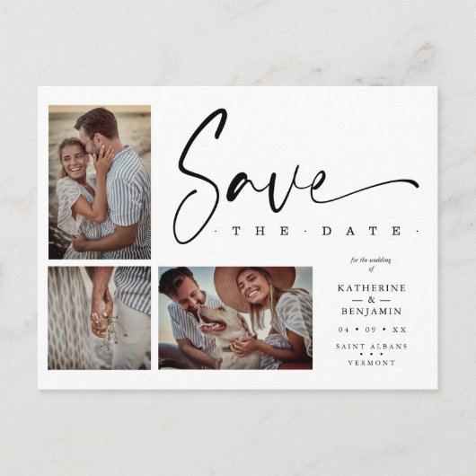 ホワイトシックトレンディー結婚コラージュの3枚の写真 ポストカード (正面)