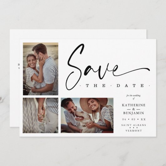 ホワイトシックトレンディー結婚コラージュのCovid19 3枚 (正面/裏面)