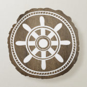 ホワイトシップ航海のホイール木目 ラウンドクッション (正面)